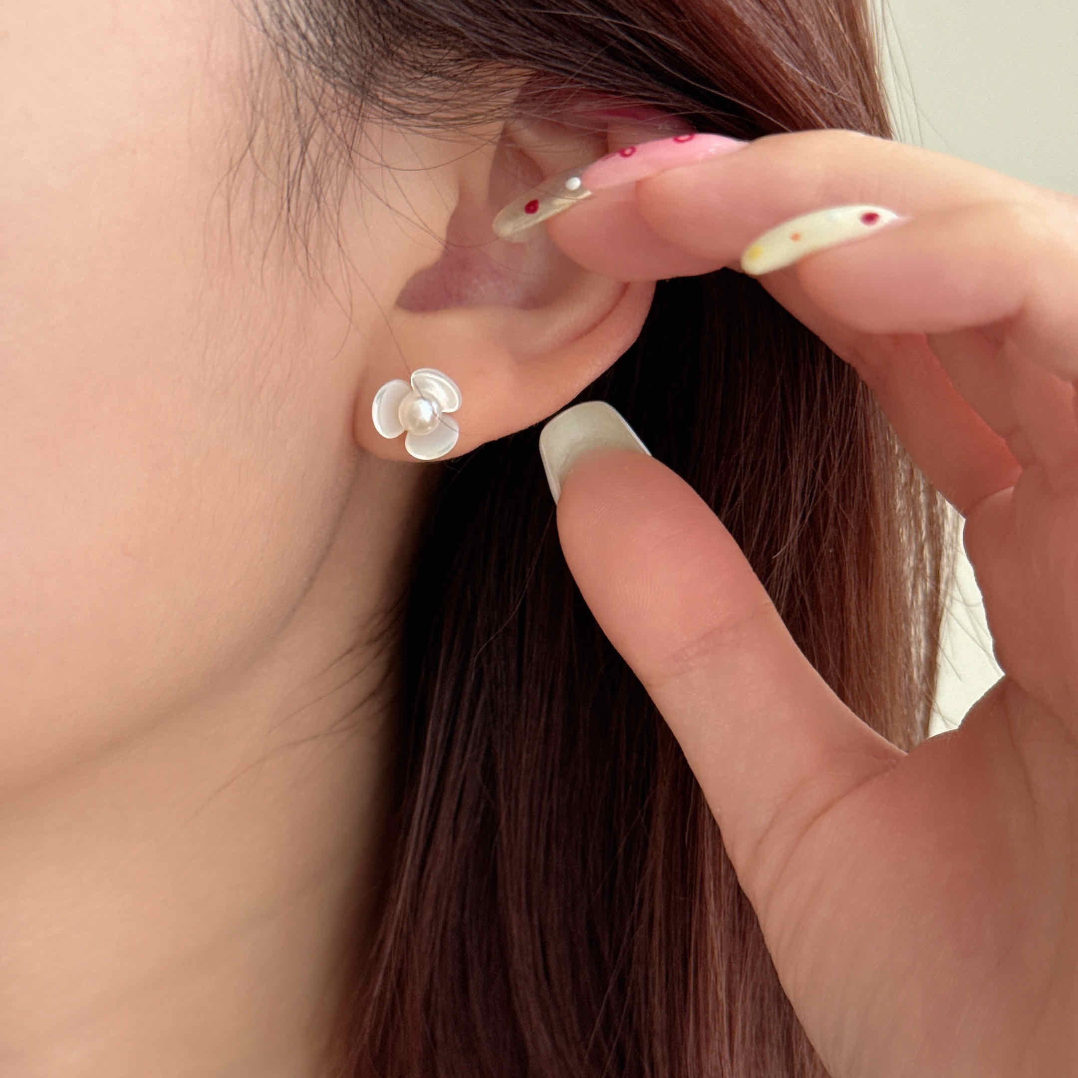 🇰🇷925 silver 貝殼珍珠小花耳環