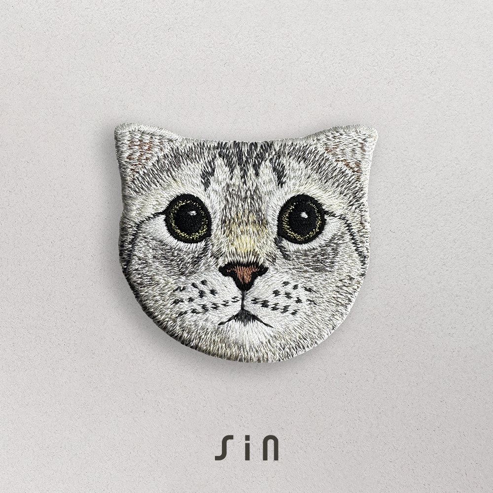 折耳美短貓貓 貓大頭 貓咪刺繡貼紙｜ Sin意工作室