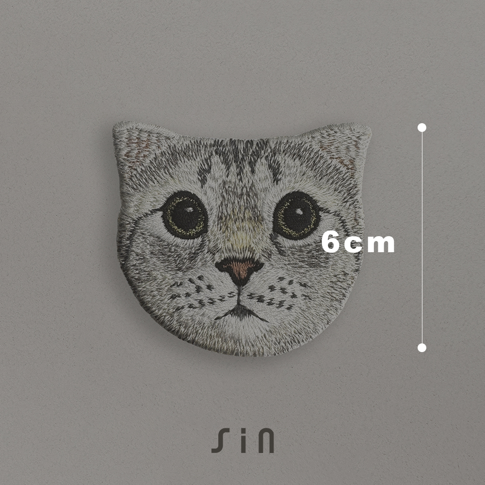 折耳美短貓貓 貓大頭 貓咪刺繡貼紙｜ Sin意工作室