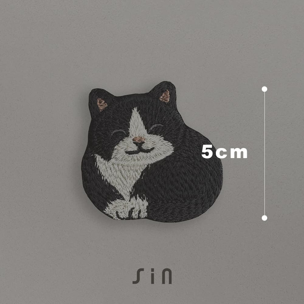 微笑黑白貓 貓咪刺繡貼紙｜ Sin意工作室