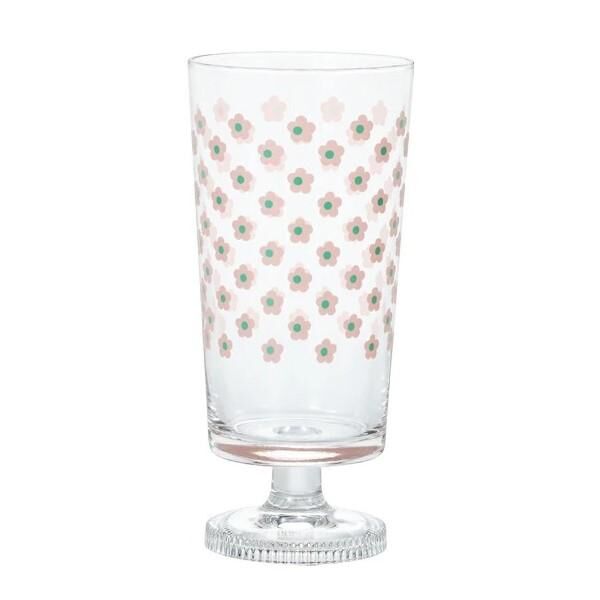 粉色小花 1974昭和復古花朵 玻璃高腳杯｜日本石塚硝子