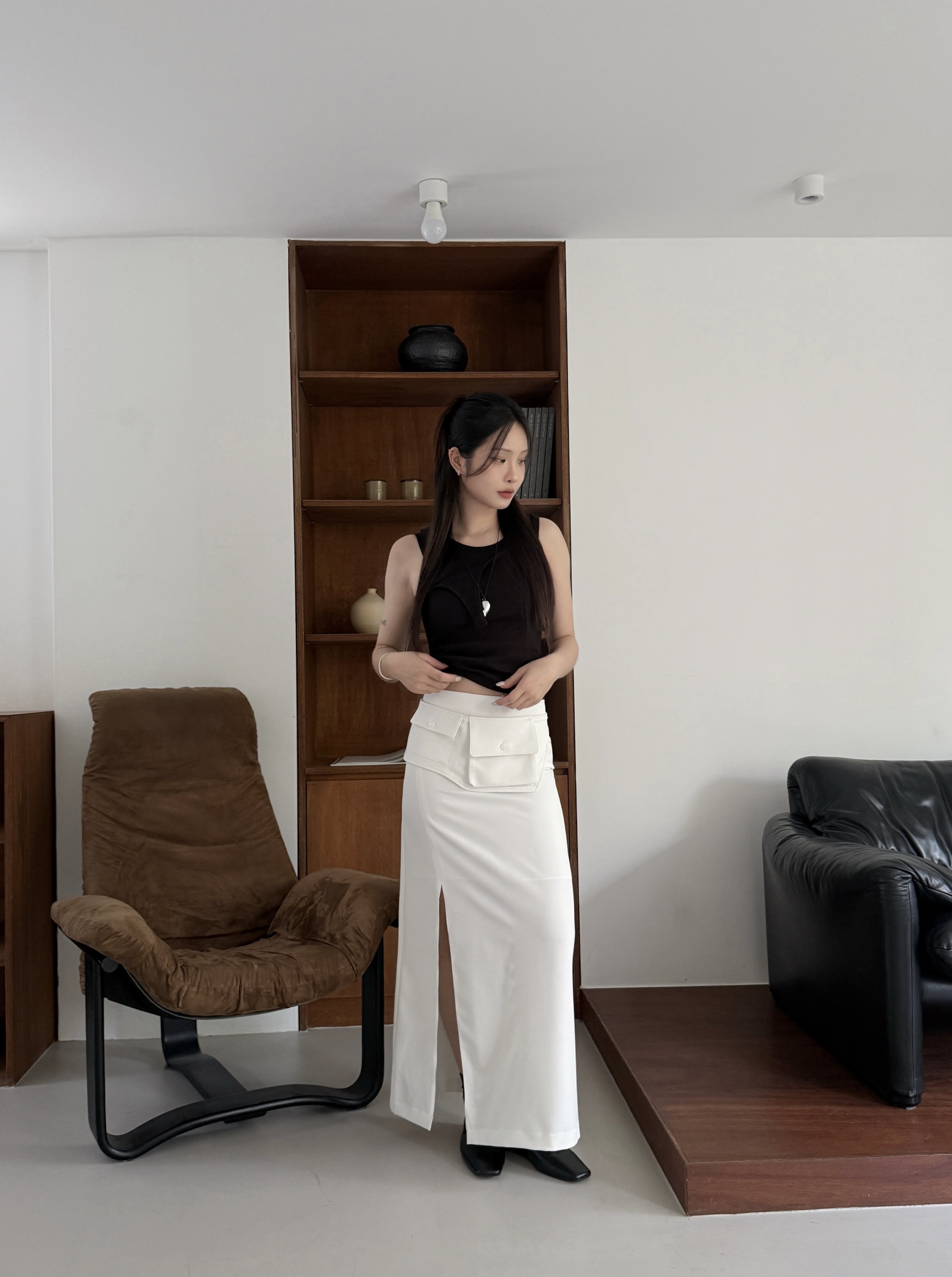 【現貨】U03 Haze送腰飾+設計西料裙 (白S)