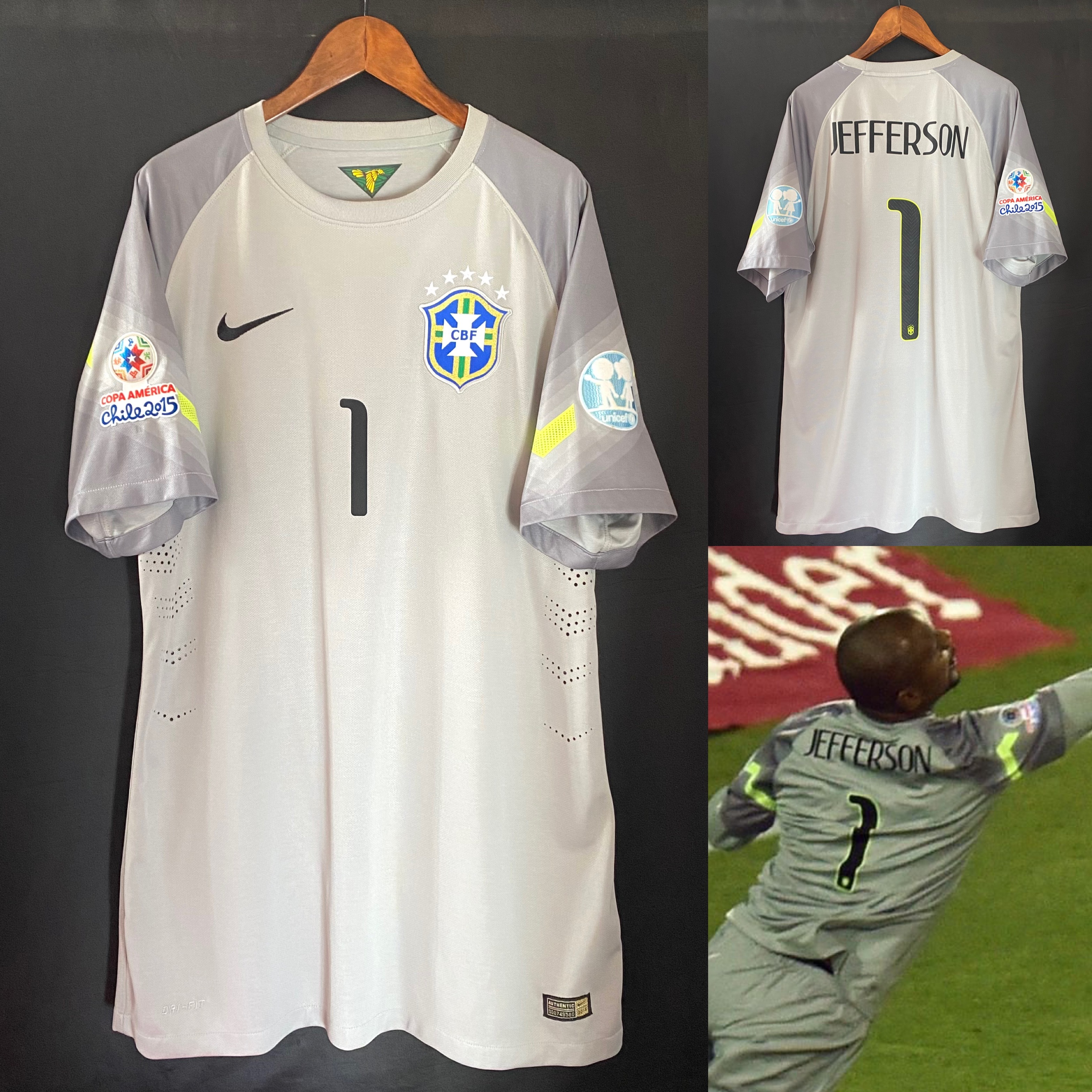 (Match Issue) Brazil 2015 Copa America Nike Goalkeeper Match Worn Issue Shirt #1 JEFFERSON