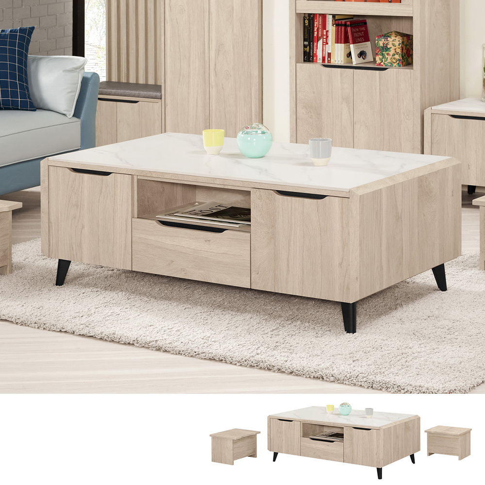 波恩4.3尺岩板大茶几-附小椅凳二入