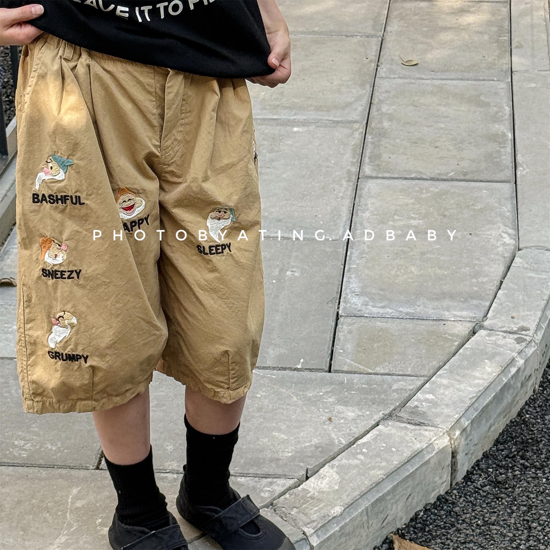 水洗棉矮人五分褲