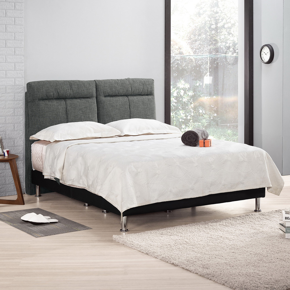 莉圖6尺雙人加大深灰色布床組(深灰色布床頭片+黑色皮革床底-不含床墊)