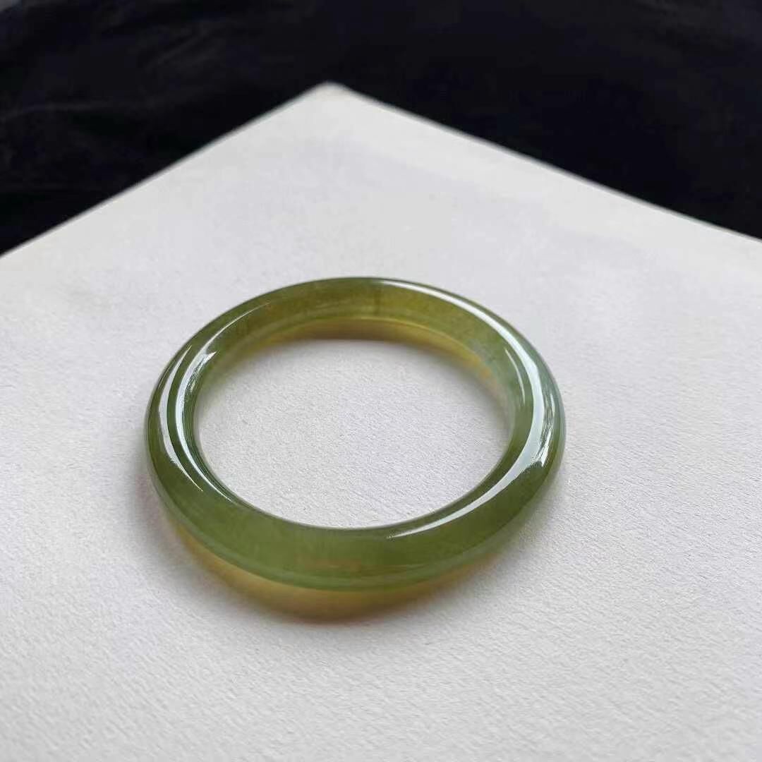 冰種黃翡翡翠圓條手鐲,天然翡翠A玉, 緬甸玉, Jade, Jadeite