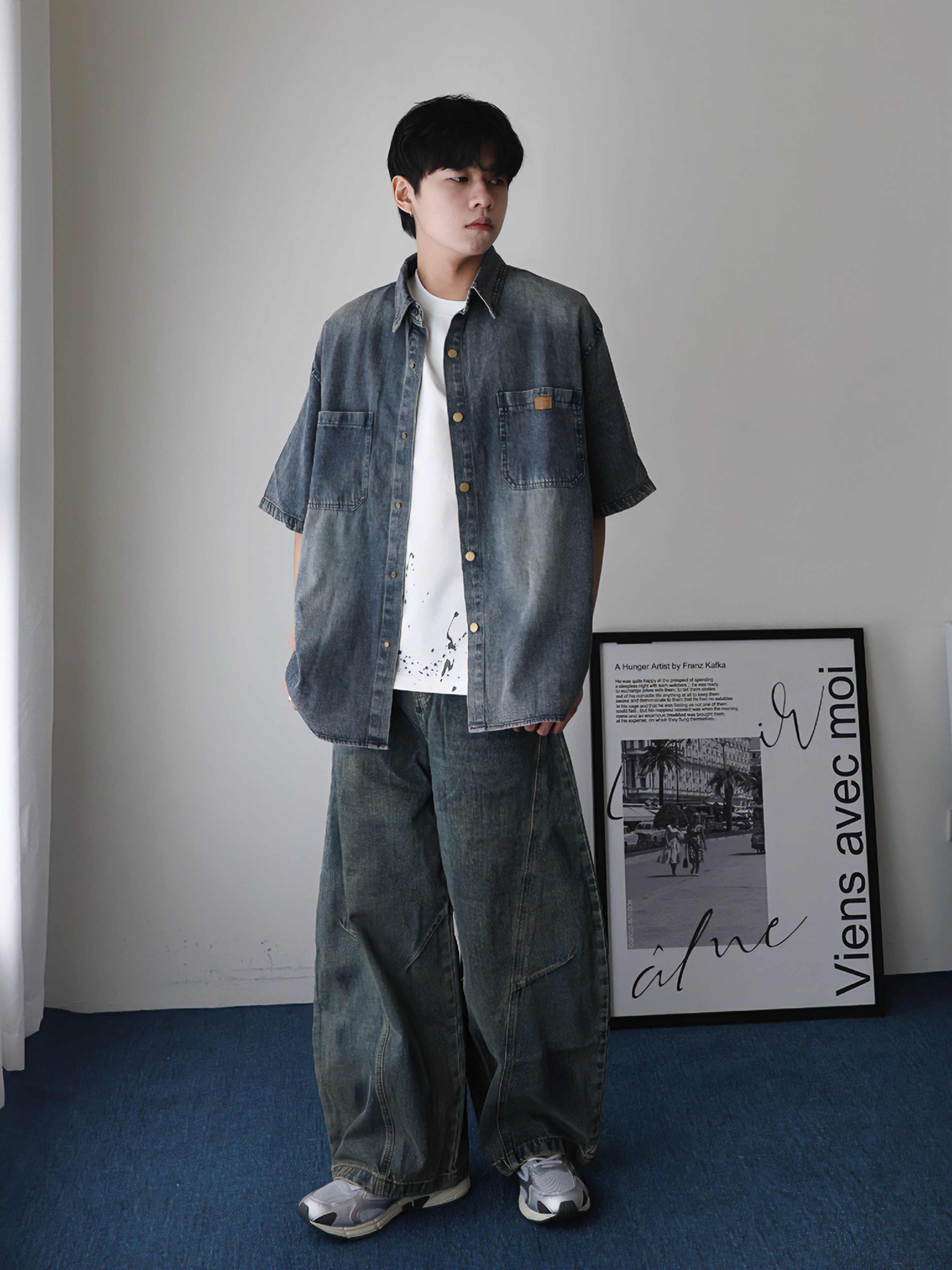 （現貨）NJ145刷舊分割彎刀牛仔褲