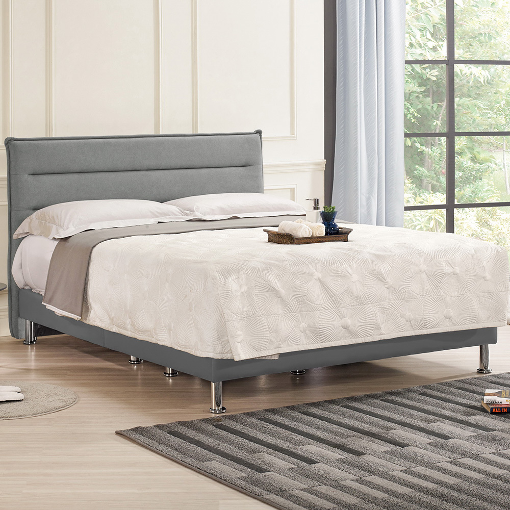 梅肯5尺雙人淺灰色布床組(淺灰色布床頭片+灰色皮革床底-不含床墊)