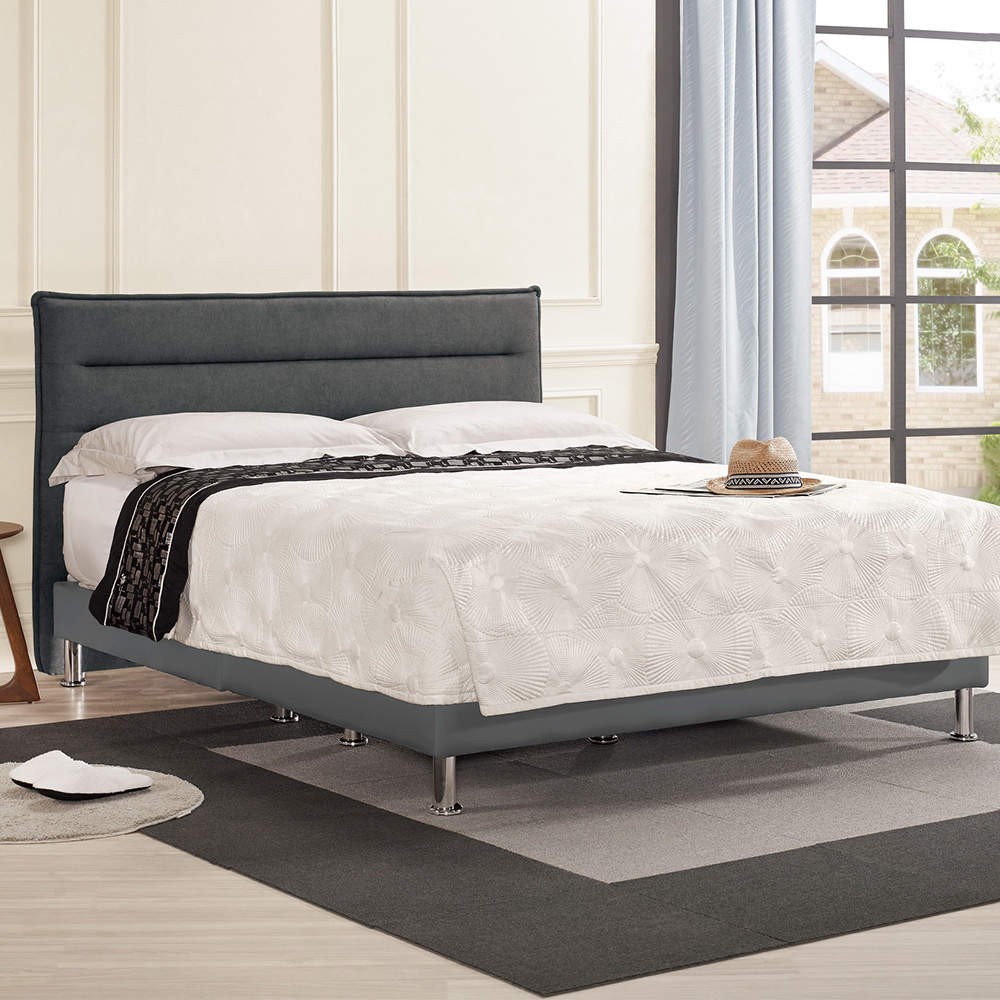 梅肯6尺雙人加大深灰色布床組(深灰色布床頭片+灰色皮革床底-不含床墊)