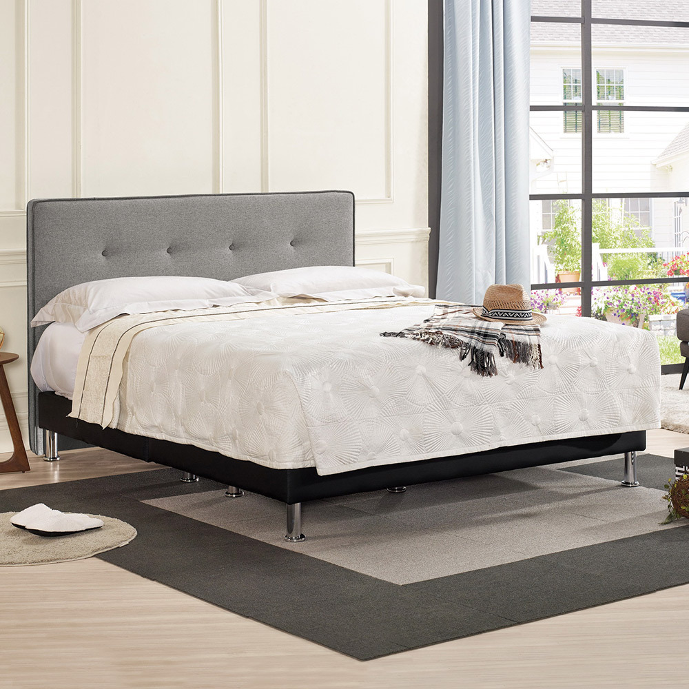 菲拉爾6尺雙人加大灰色布床組(灰色布床頭片+黑色皮革床底-不含床墊)