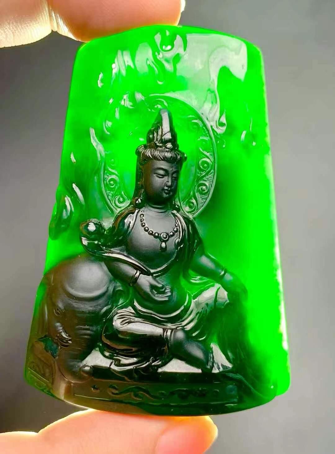 墨翠普賢菩薩,天然翡翠A玉, 緬甸玉, Jade, Jadeite