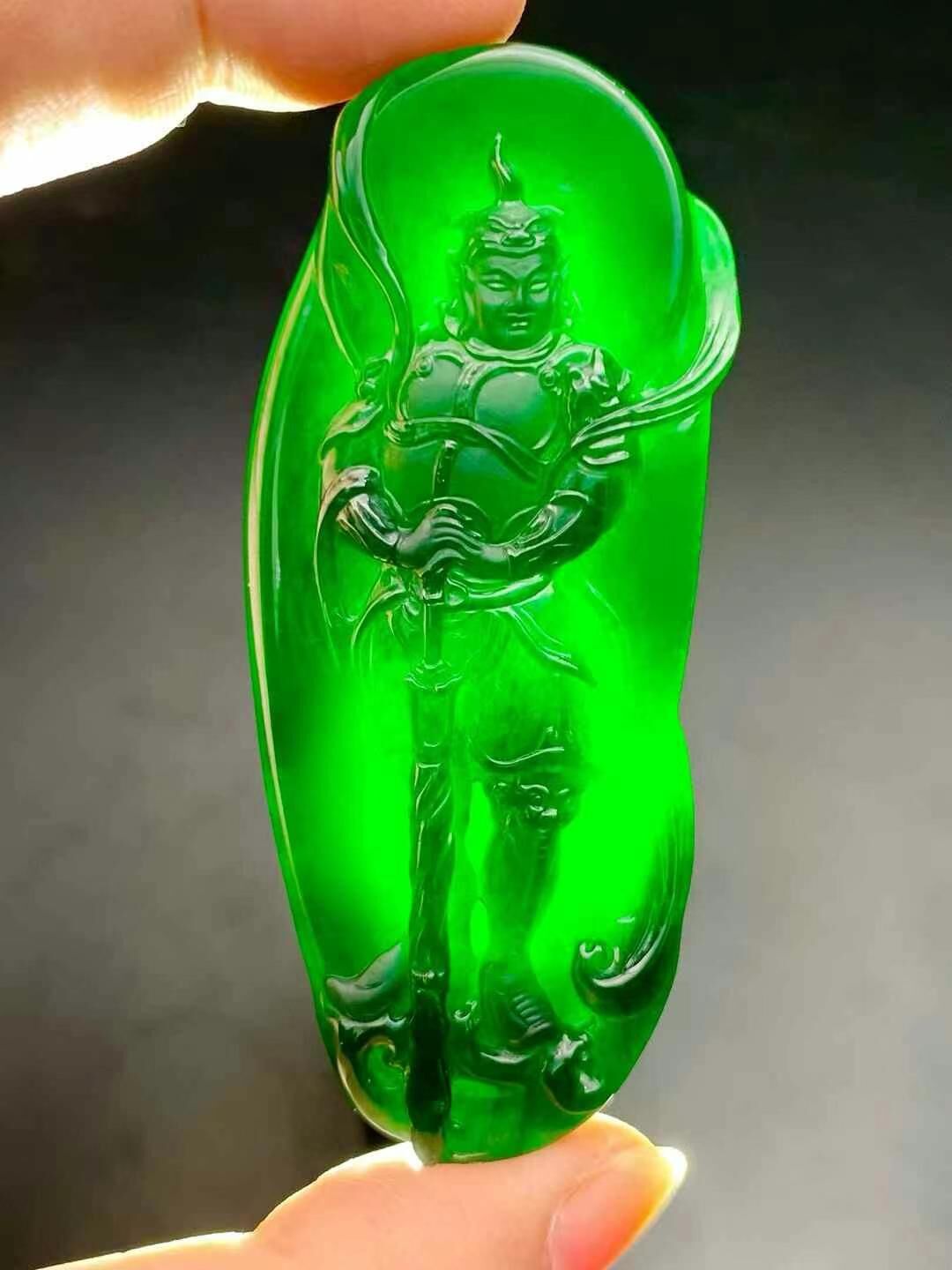 墨翠韋陀菩薩,天然翡翠A玉, 緬甸玉, Jade, Jadeite