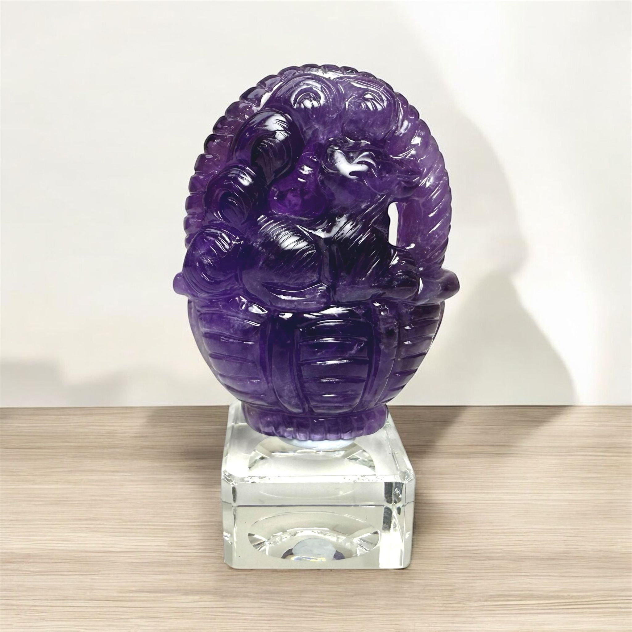 紫水晶九尾狐花籃雕刻Pocket Stone/吊墜