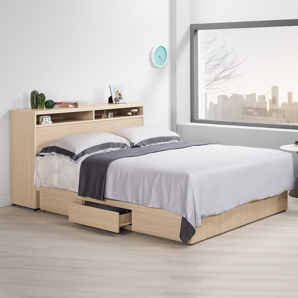 恩洛5尺雙人加深型抽屜床組(加深收納型床頭箱+單邊三抽床底-不含床墊-兩色可選)