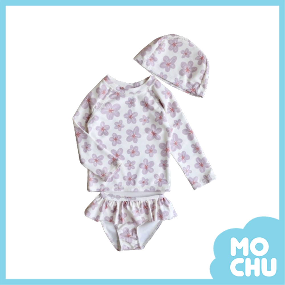 粉紫小花分體兩件式泳裝