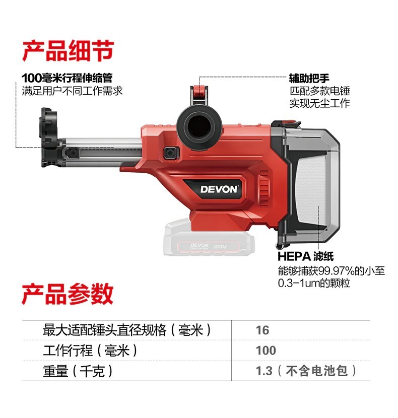 大有DEVON 油壓鑽用吸塵機(鋰20V) 4715-Li-20 (淨機) 5401 / 5402 可共用