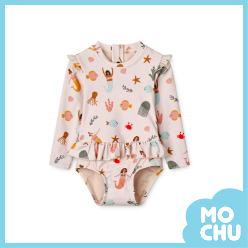 美人魚花邊長袖連身泳裝