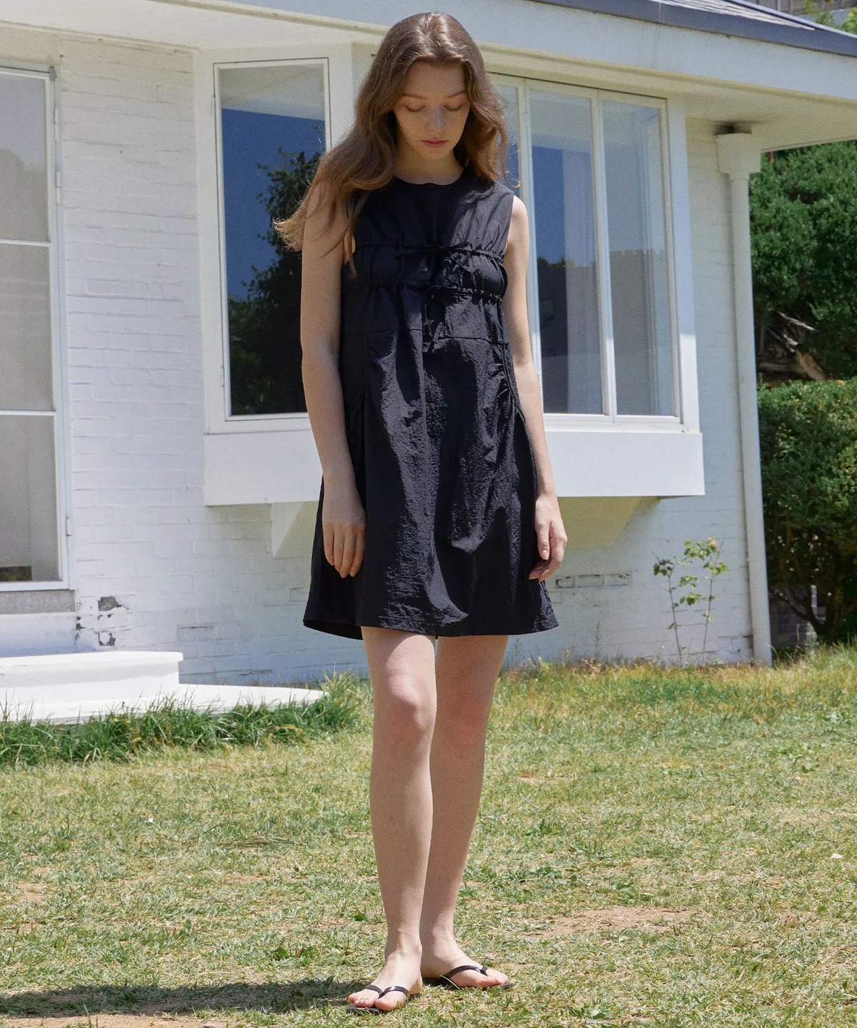 LETTER FROM MOON♥Double Ribbon Shirring Nylon Dress LETTER FROM MOON DOUBLE RIBBON SHIRRING NYLON DRESS
