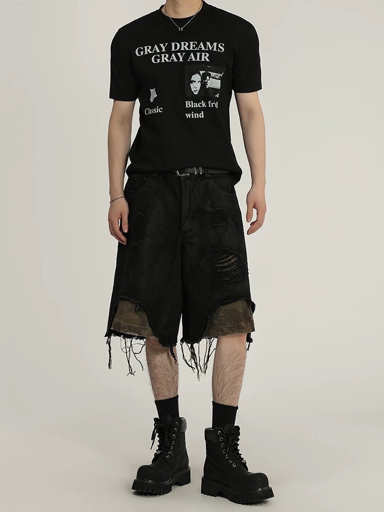 【最後一件】ACR RO風 破洞 迷彩 拼接 牛仔 短褲