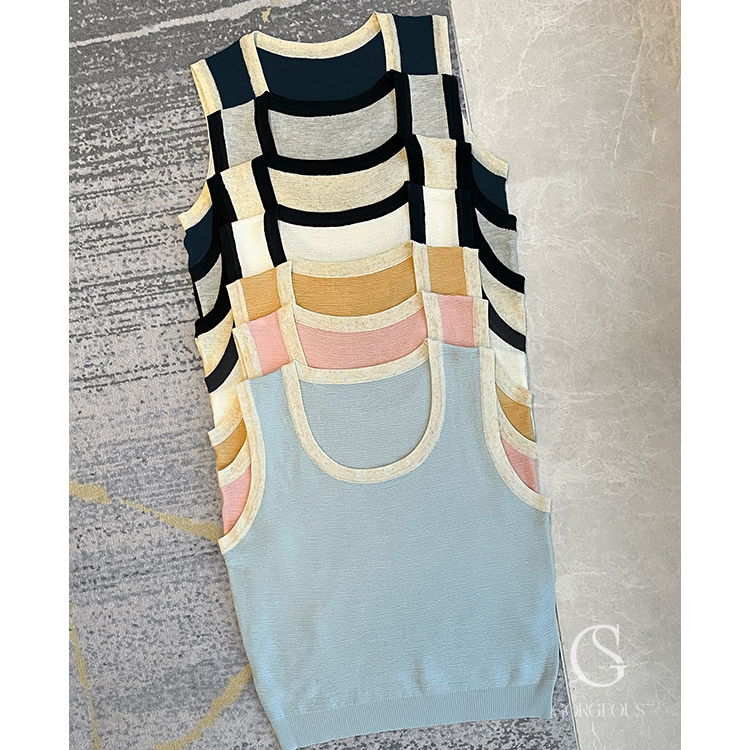 L32「歐逆紋路拼色背心」