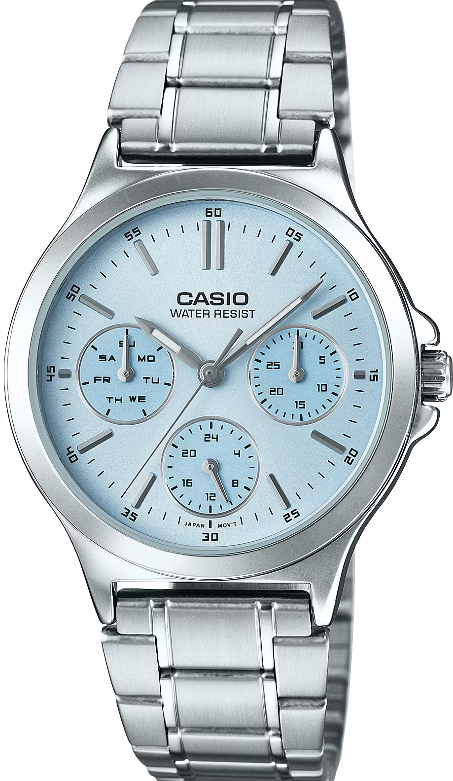 萬年鐘錶 - CASIO  卡西歐 簡約三眼水藍色面盤女錶 LTP-V300D-2A  錶徑33.2MM