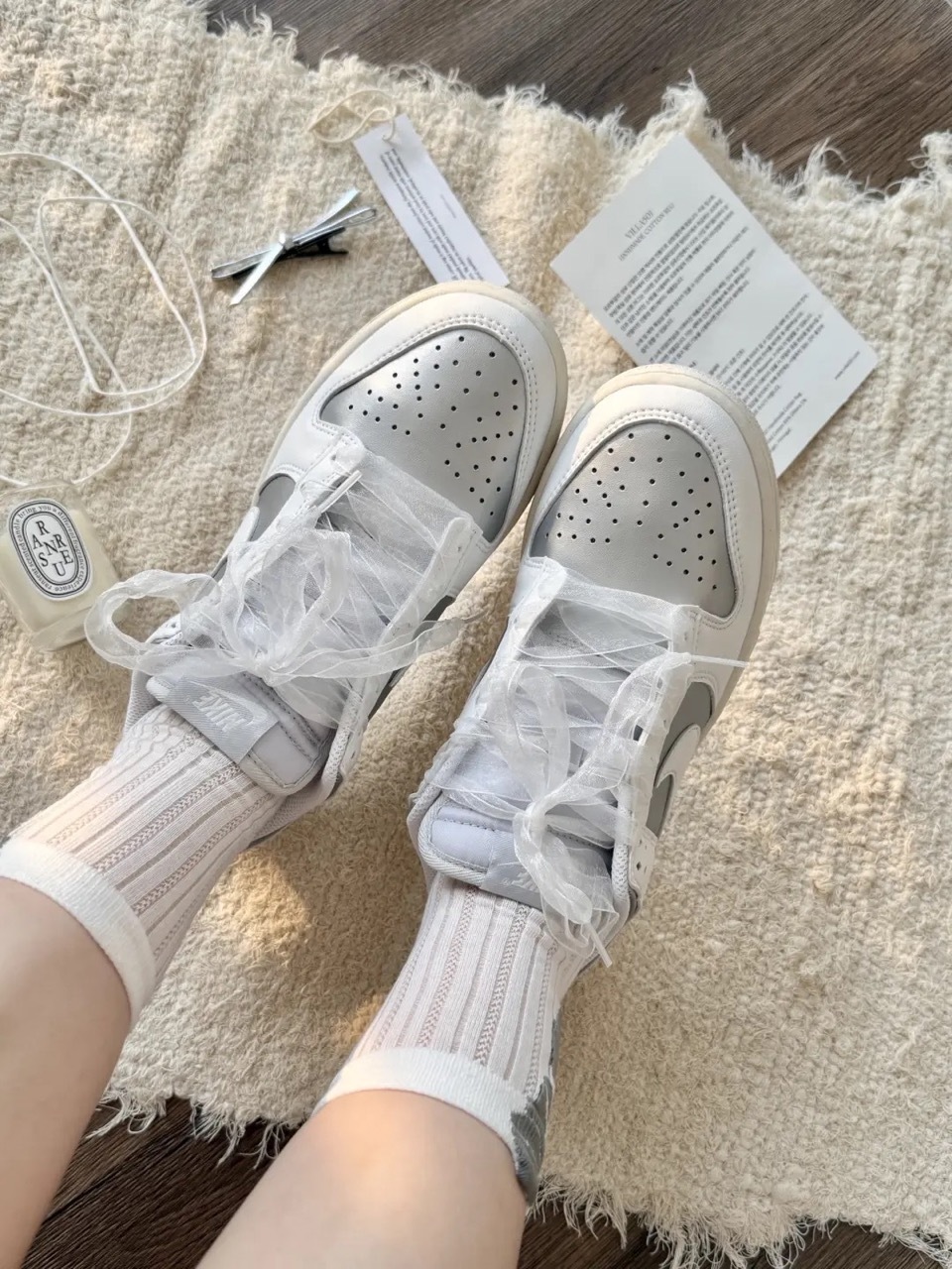 NIKE DUNK LOW NEXT NATURE 奶油白銀 蕾絲 紡紗鞋帶 芭蕾風 女鞋 IB7311-001 / 預購