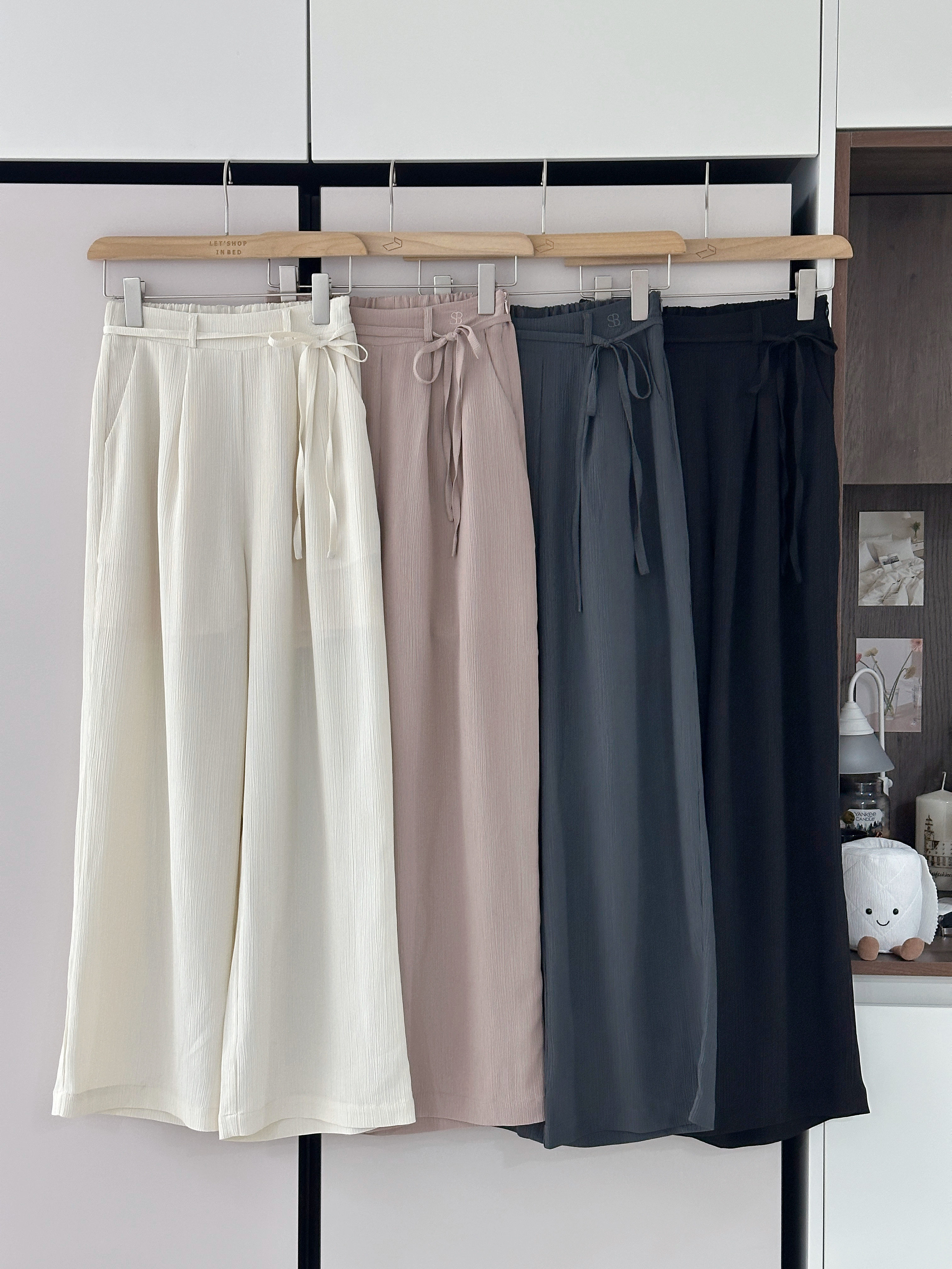 LSIBMADE44 暗樹紋休閒綁繩直筒HEA褲-4色