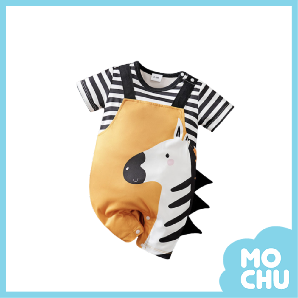 背帶斑馬短袖連身衣