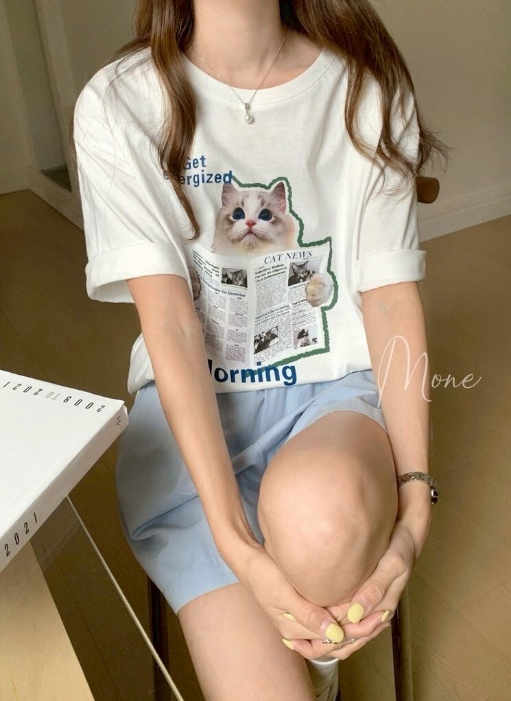 可愛報紙貓咪大版棉質衣