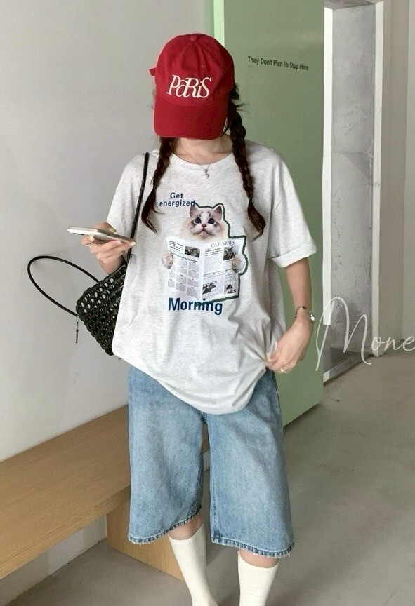 可愛報紙貓咪大版棉質衣