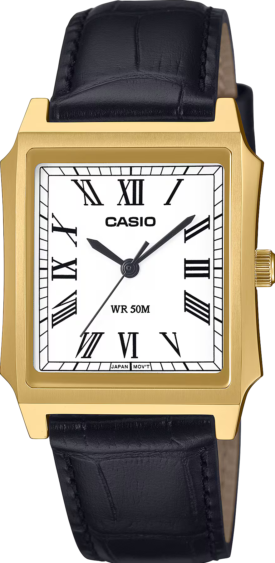 萬年鐘錶 - CASIO 卡西歐   古典時尚方形羅馬數字皮革款男錶  MTP-B190GL-7B  錶徑31.5MM