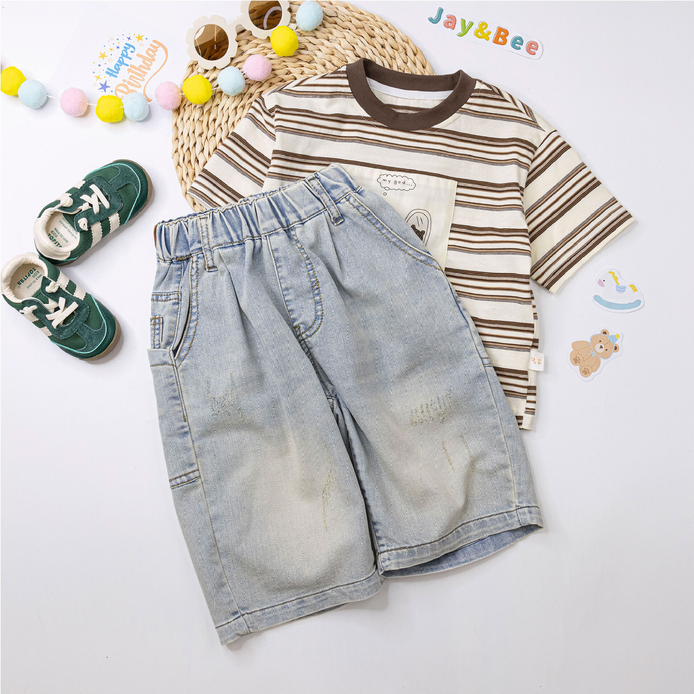 【H50611】質感皮標金屬裝飾刷破牛仔褲