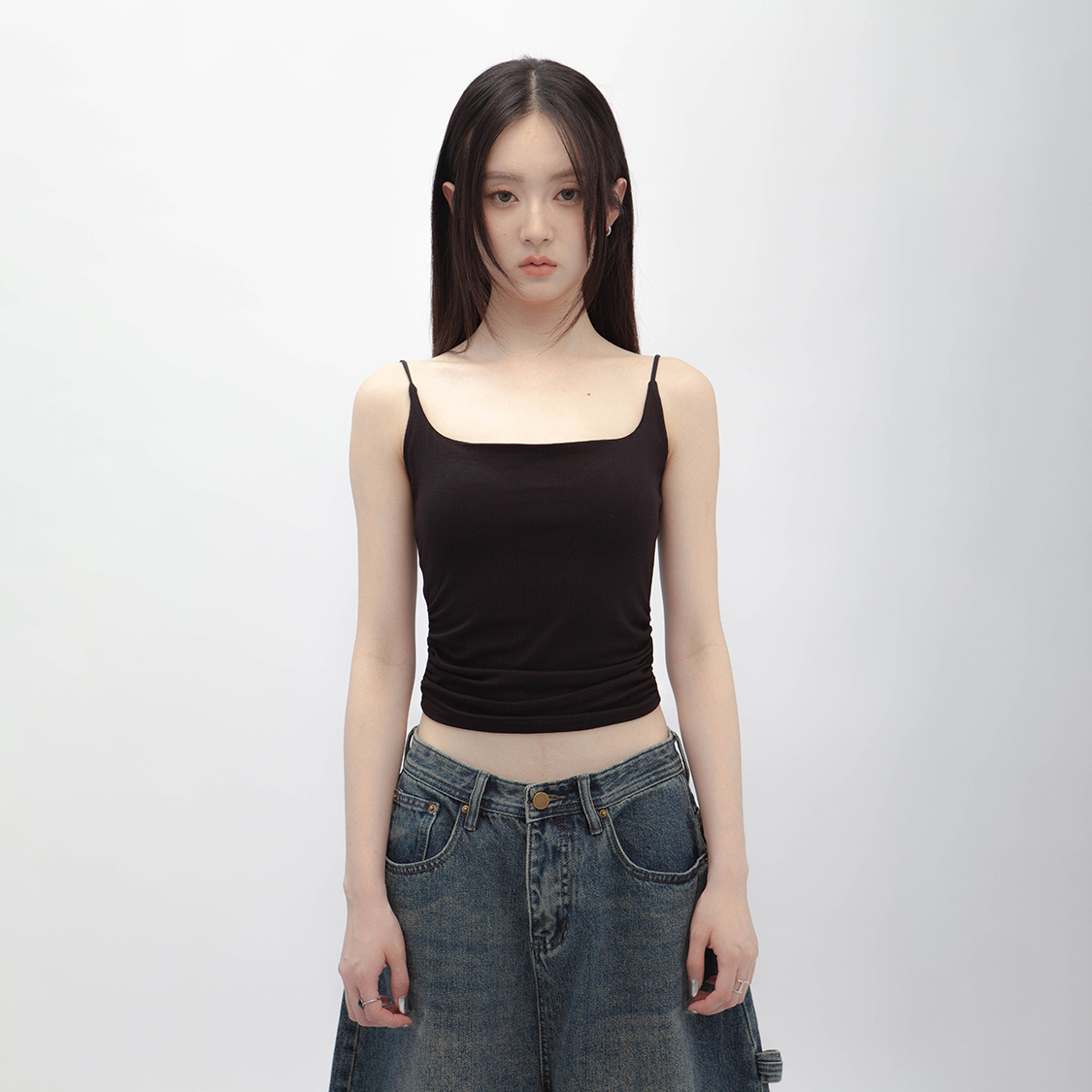 側褶修身背心上衣