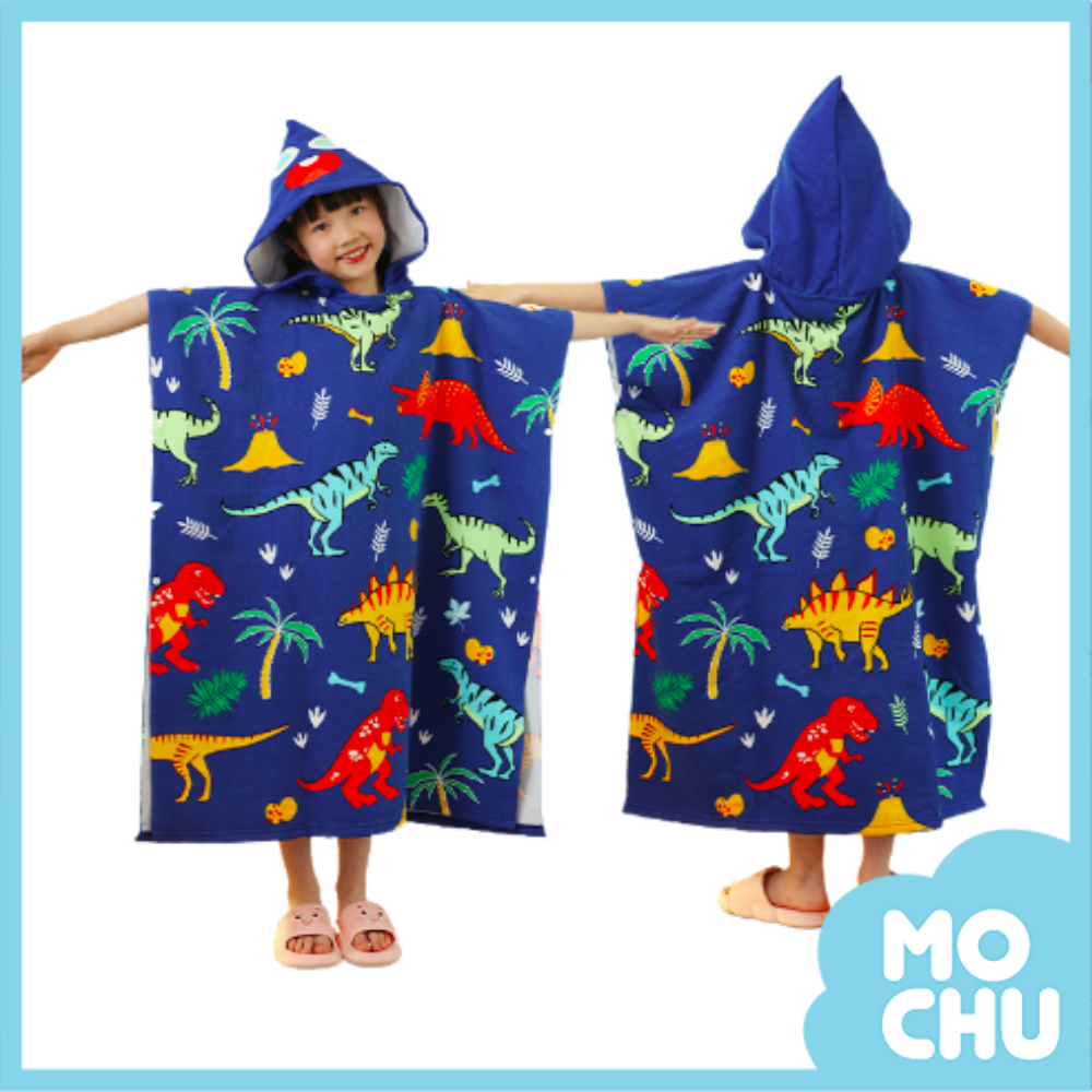 藍色恐龍連帽浴袍