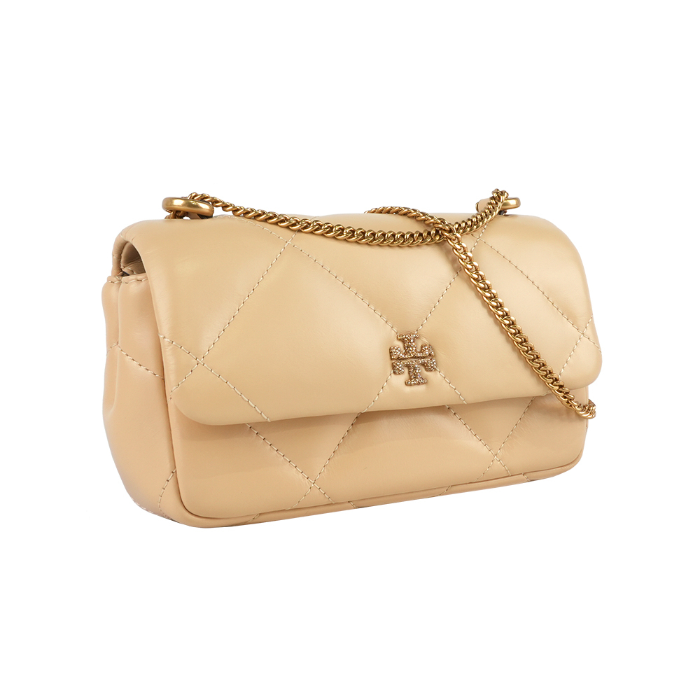 【Tory Burch】Kira 納帕皮革鑽石格紋縫線迷你二用包(香草色)
