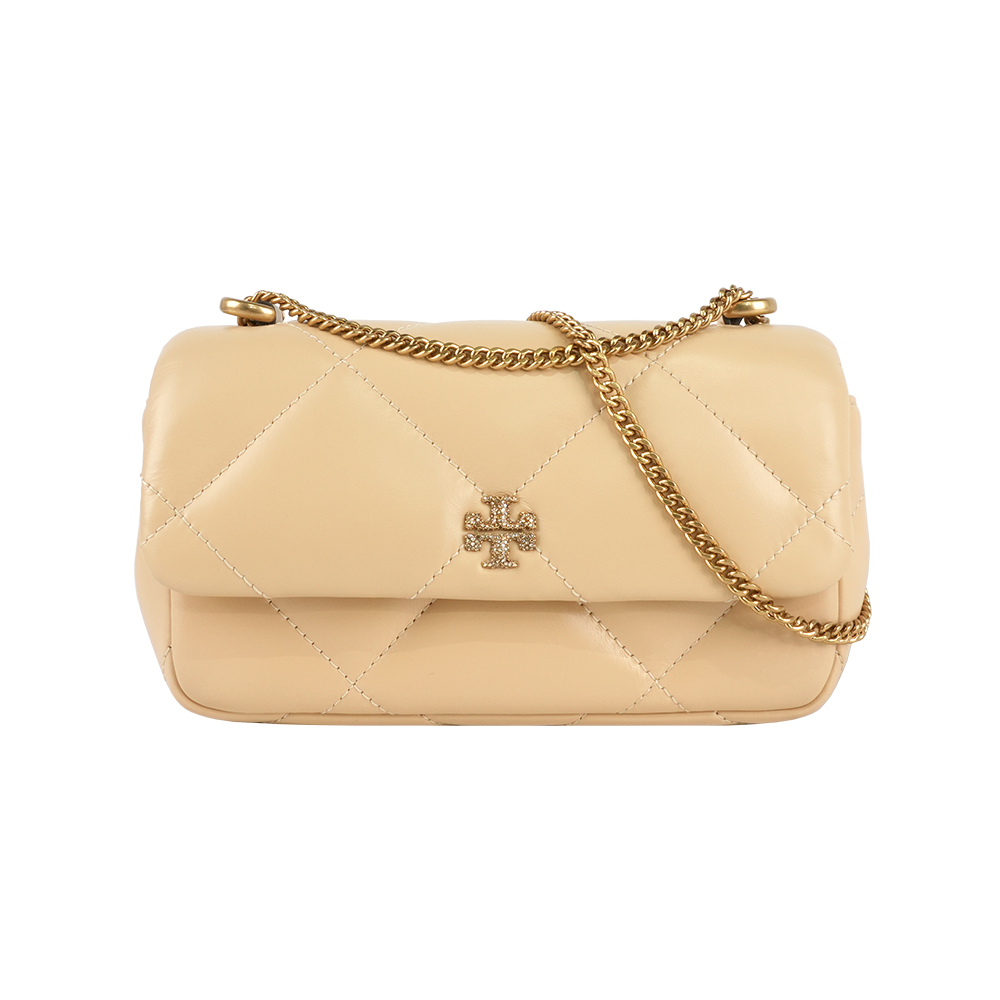 【Tory Burch】Kira 納帕皮革鑽石格紋縫線迷你二用包(香草色)