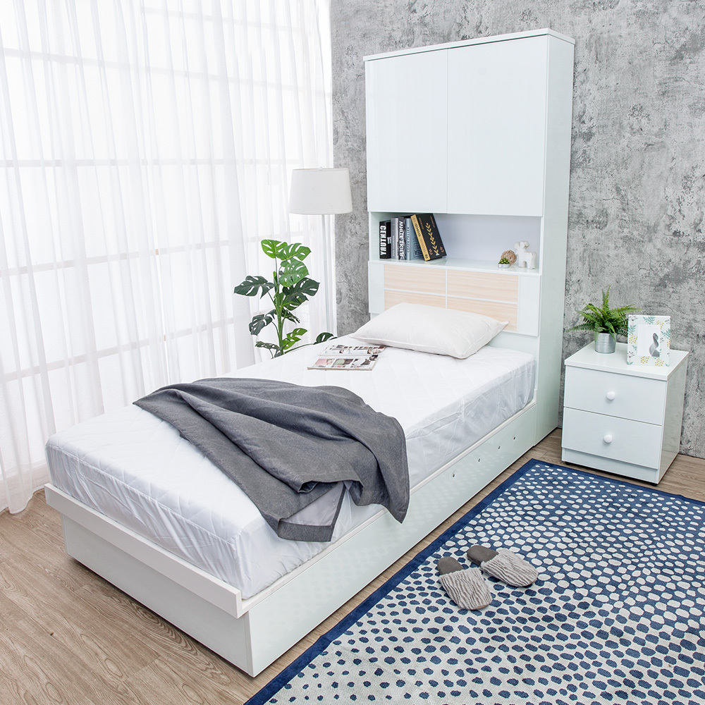 南亞塑鋼-3.5尺單人尾掀收納型塑鋼床組-多功能床頭箱+後掀床底