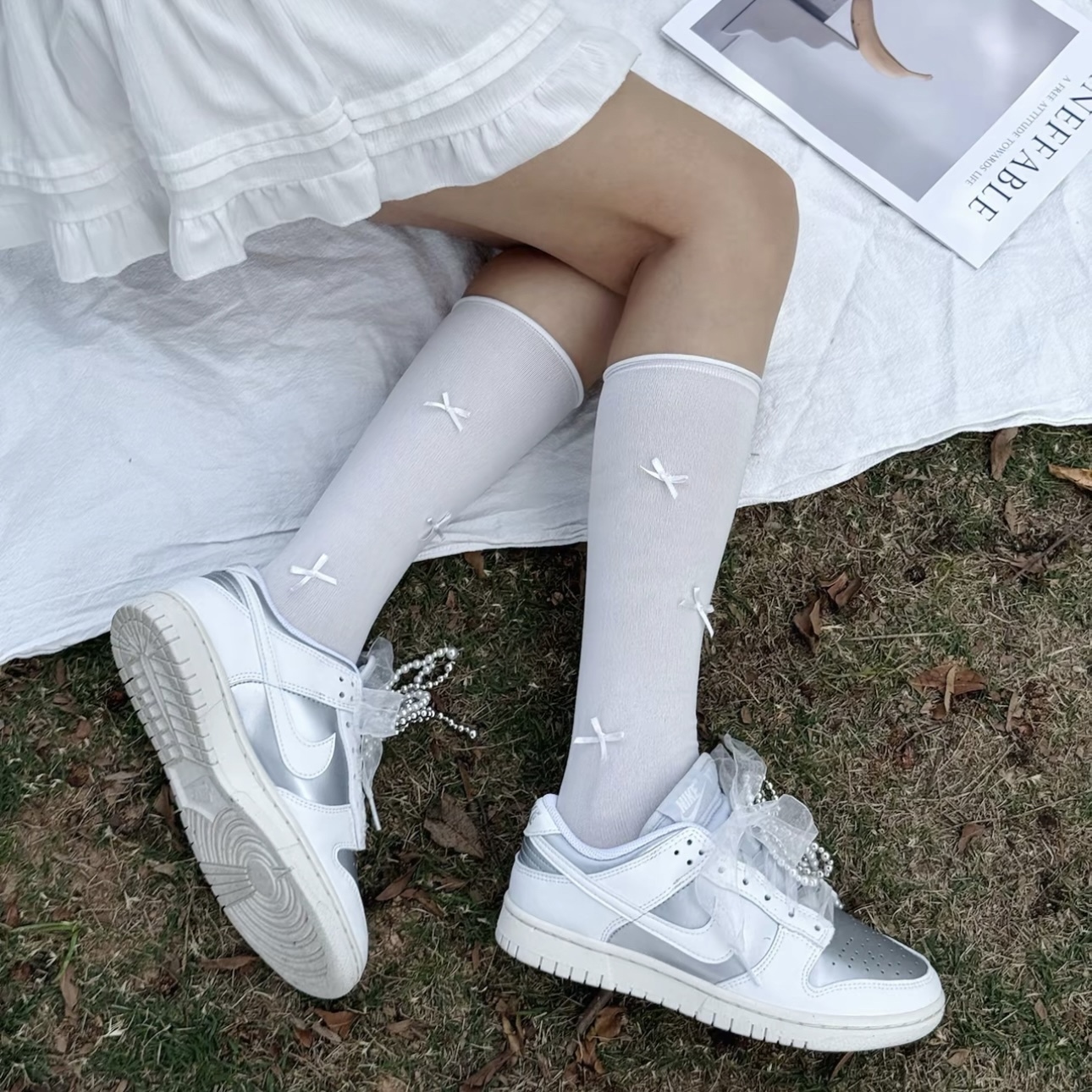 NIKE DUNK LOW "METALLIC" 銀白 奶白 緞帶鞋帶 芭蕾 休閒 女鞋 IB7311-001