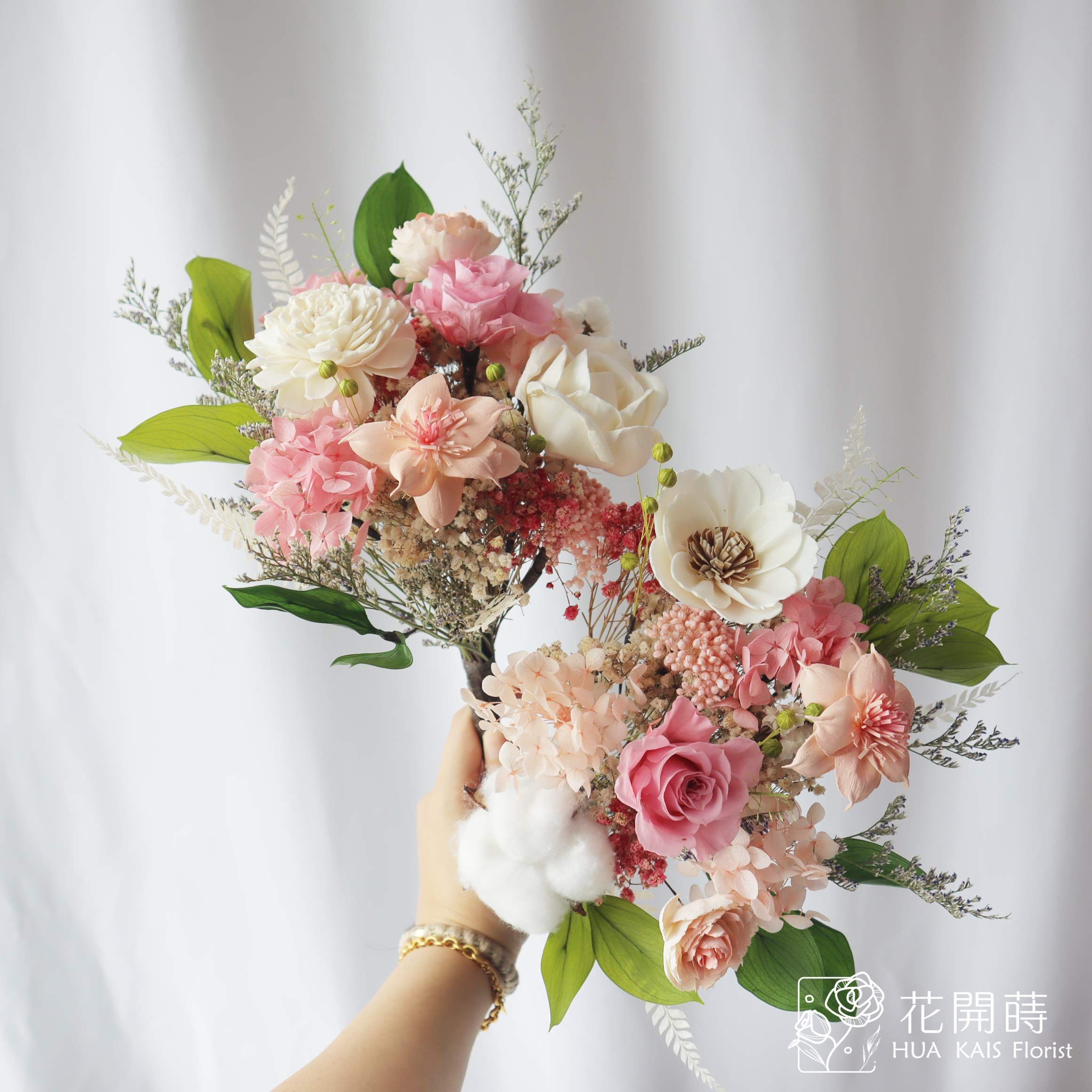 新娘分束捧花|浪漫粉夢分束新娘捧花|永生花捧花|外拍捧花|韓式捧花|圓形捧花|韓系捧花|粉色捧花|永生捧花