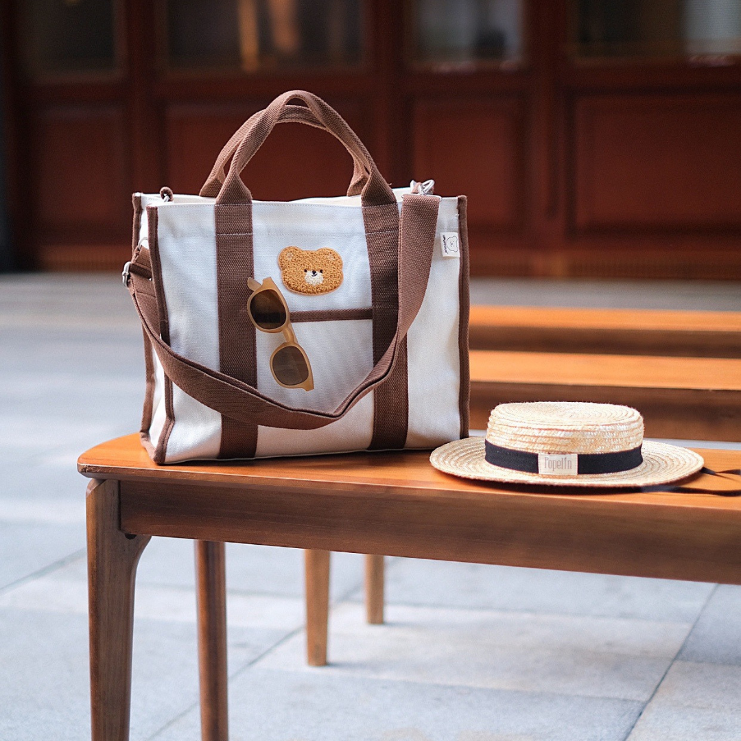 棕邊絨毛小熊媽媽包