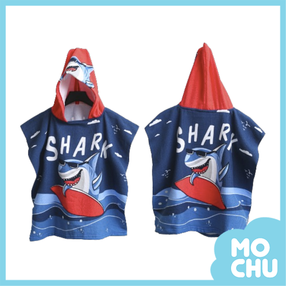 衝浪鯊魚連帽浴袍
