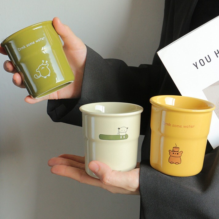 《6060》Ins簡約可愛奶油風帶蓋陶瓷咖啡杯250ml