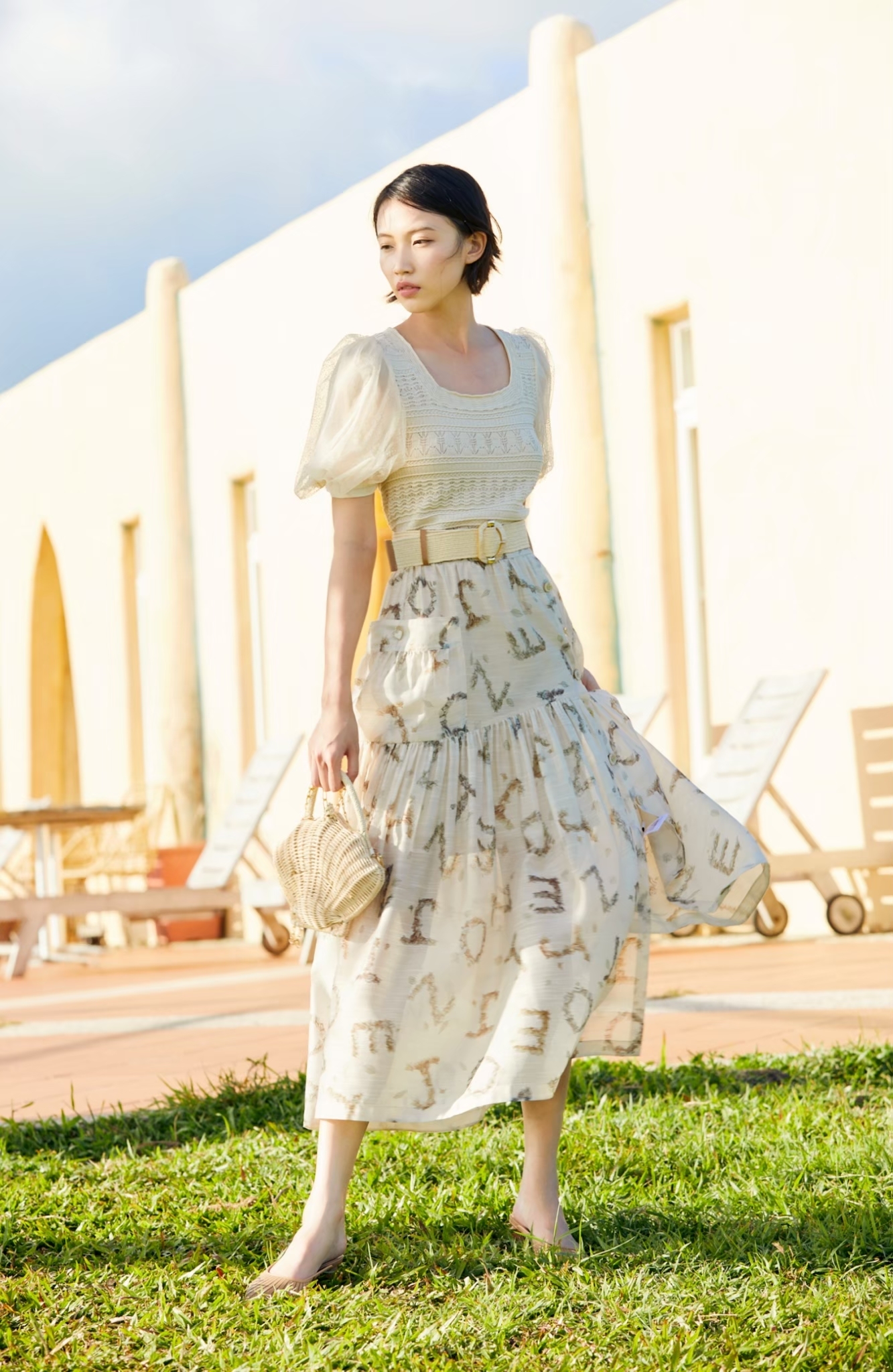 BC1EB015C1天空之城logo花園印花透紗長裙