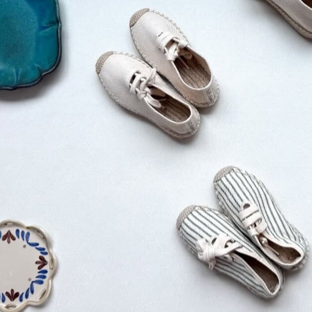 BELLE CHIARA  編織底條紋帆布鞋 Espadrilles Laces- Green Stripe