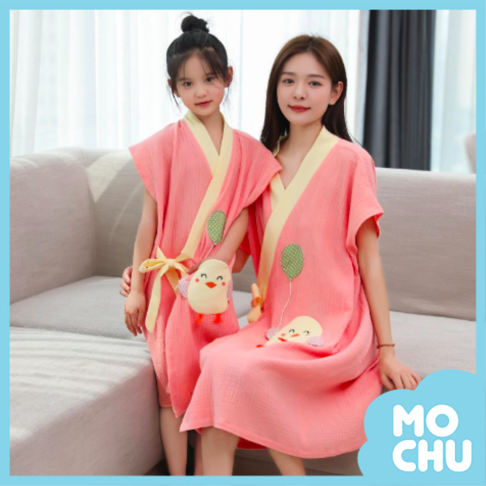 氣球小雞純棉紗布親子浴袍