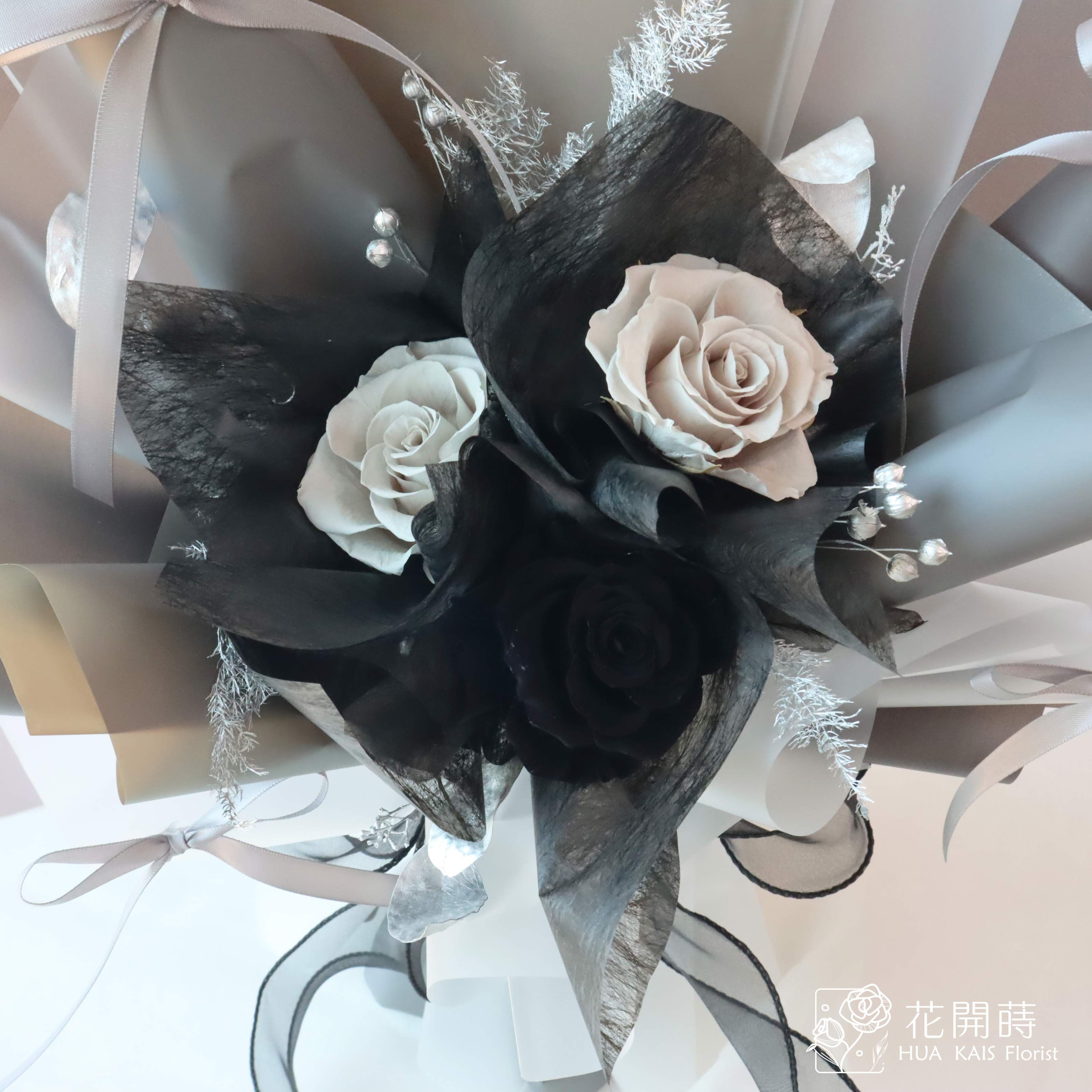 永生花束|灰影誘惑L號永生玫瑰花束|告白花束|情人節花束|求婚花束|永生花|ins緞帶風|韓系花束