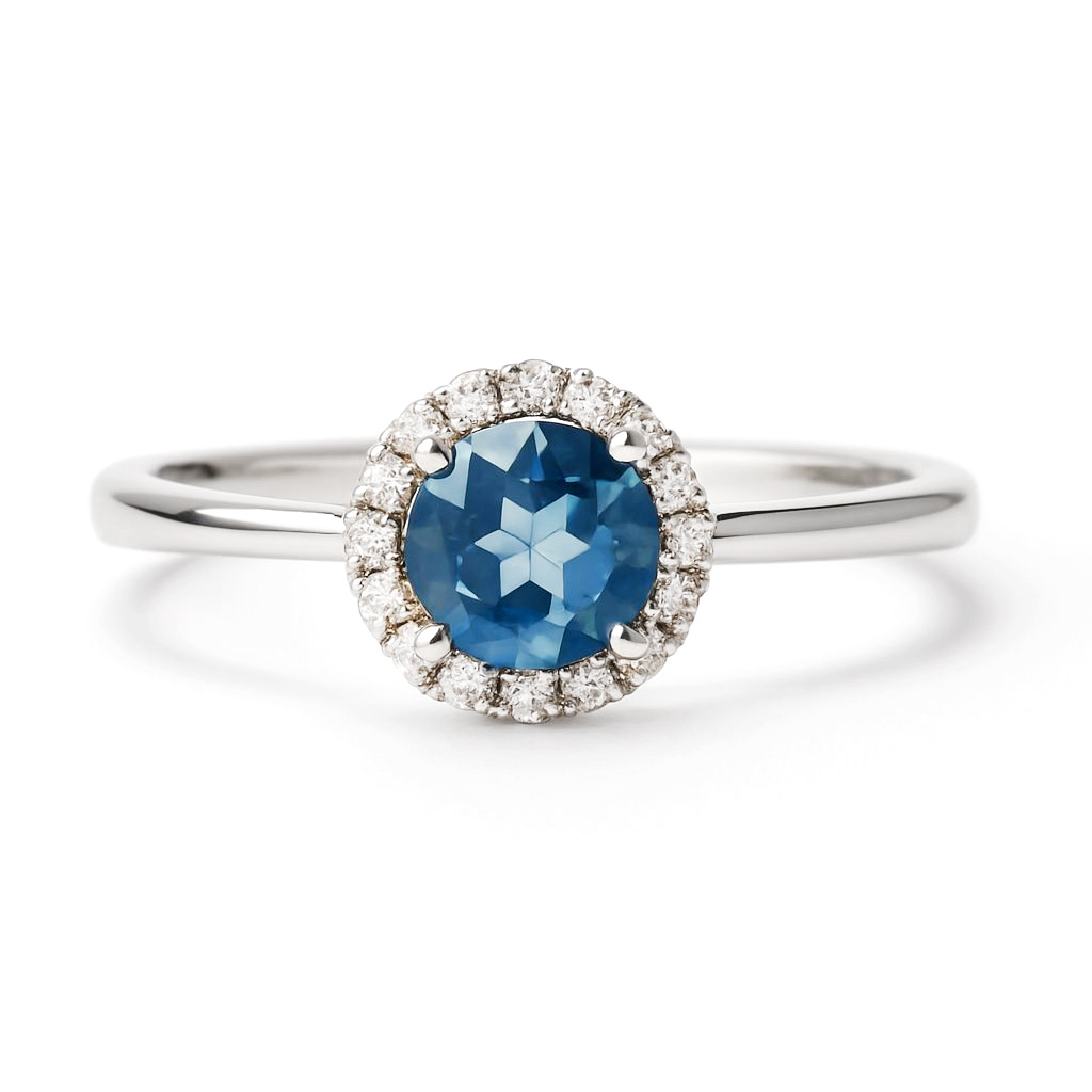 18K 白金天然鑽石海藍寶戒指