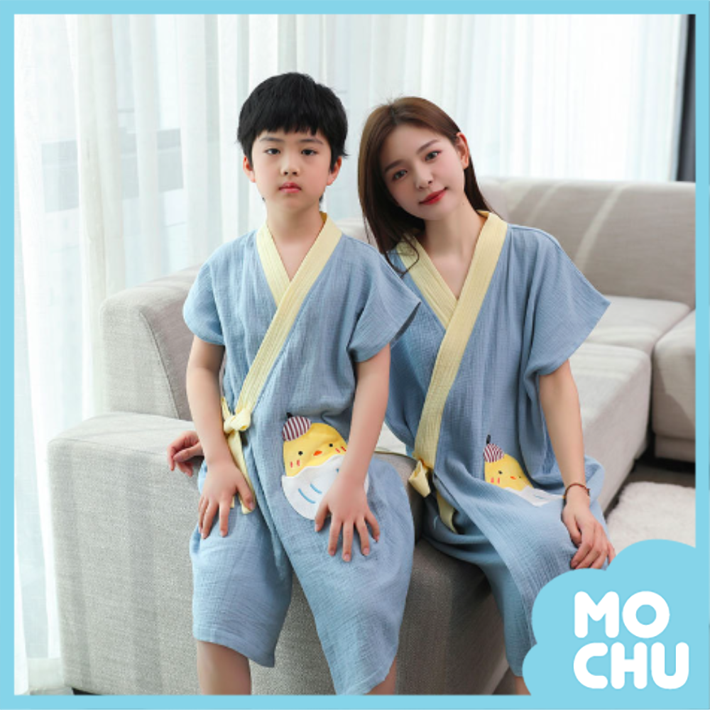 蛋仔雞純棉紗布親子浴袍