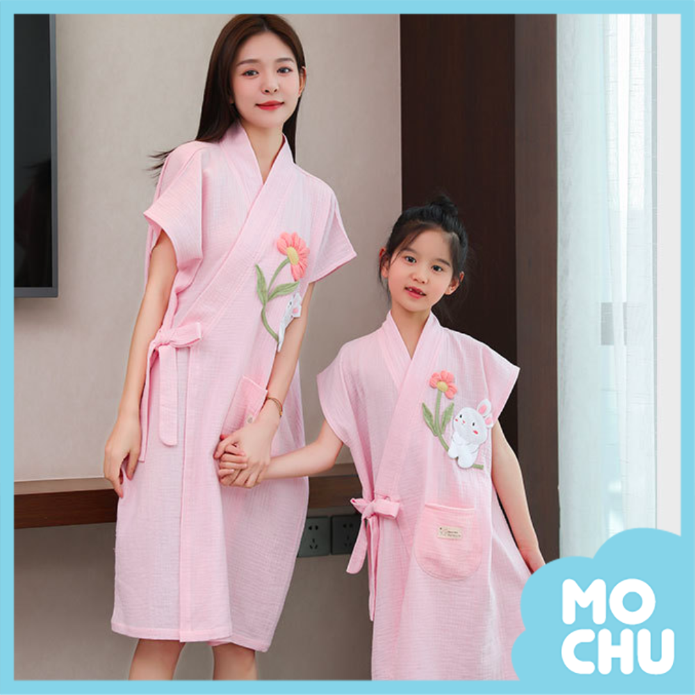 花花兔純棉紗布親子浴袍
